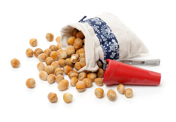 Hazelnuts on a white background