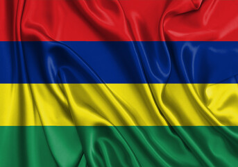 Naklejka premium Mauritius , national flag on fabric texture. International relationship.