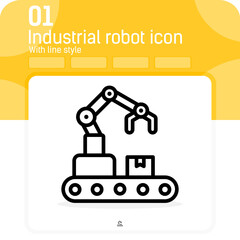 Industrial robot premiun icon with linear style style isolated on white background. Line vector illustration robot sign symbol icon concept for web design, ui, ux, applications, factory and industrial