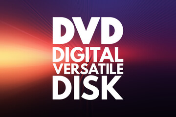 DVD - Digital Versatile Disk acronym, technology concept background