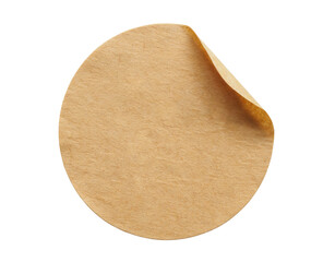 Brown round paper sticker label isolated on white background