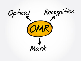 OMR - Optical Mark Recognition acronym, technology concept