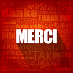 Merci (Thank You in French) word cloud concept background