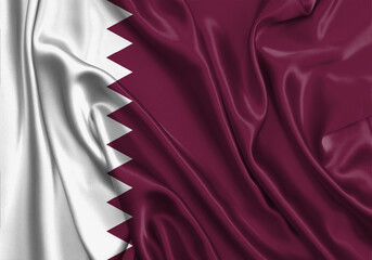 Qatar , national flag on fabric texture. International relationship.