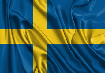 Sweden , national flag on fabric texture. International relationship.