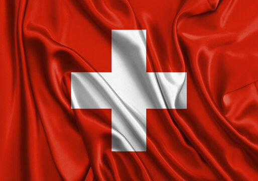 Switzerland , national flag on fabric texture. International relationship.