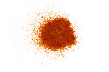 Pile of red paprika powder on white background