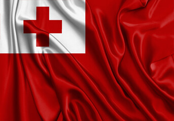 Tonga , national flag on fabric texture. International relationship.