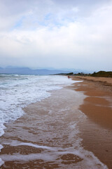 Corfu beach. View over the sandy beach with amazing stones at Acharavi on the Greek island of Greece