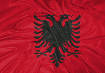 Albania national flag texture. Background for international concept. Simple waving flag.