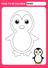 The page should be colored. Look and color. Coloring book of animals. little penguin. Funny butterfly coloring book. Illustration and vector outline - A4 paper, ready for printing. 