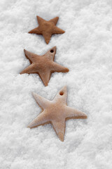 Christmas stars cookies outdoor on snow