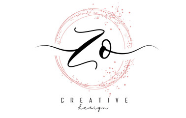 Handwritten ZO Z O letter logo with sparkling circles with pink glitter.
