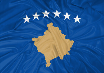 Kosovo national flag texture. Background for international concept. Simple waving flag.