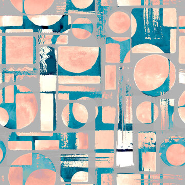 Fototapeta Contemporary art multicolor seamless pattern background. Abstract grunge cross geometric shapes