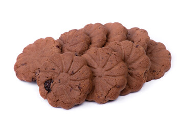 Group of thin chocolate cookies with raisin