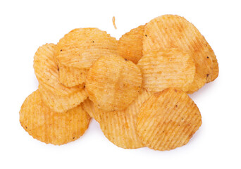 Pile of potato chips fluted isolated