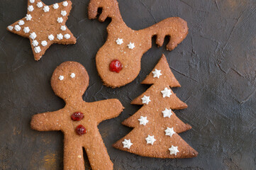 Homemade children's Christmas cookies of various shapes