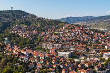Panoramic view of the city of Sarajevo from the top of the hill. Bosnia and Herzegovina