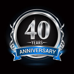 Logo celebrating 40th years anniversary with silver ring and blue ribbon.