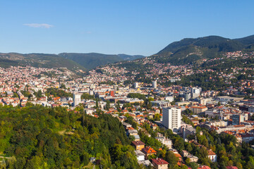 Fototapeta na wymiar Panoramic view of the city of Sarajevo from the top of the top. Bosnia and Herzegovina