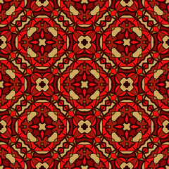 Creative color abstract geometric pattern in gold red brown, vector seamless, can be used for printing onto fabric, interior, design, textile, pillow, carpet, rug.