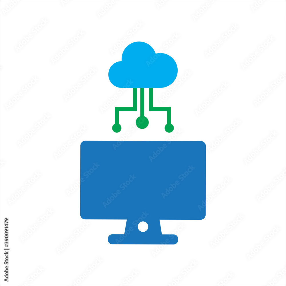 Poster cloud illustration. cloud with computer. concept of cloud computing. vector icon concept.