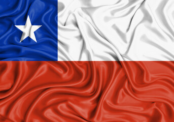 Chile , national flag on fabric texture waving background.