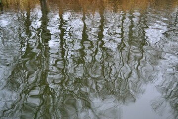 Autumn fishing on the lake, reflection in the water.