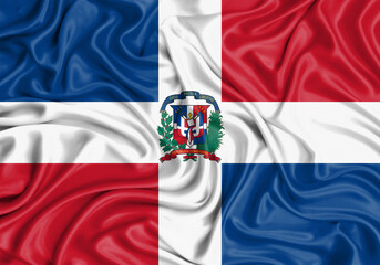 Dominican Republic , national flag on fabric texture waving background.