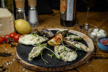 roasted mussels filled with cheese 