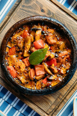 Grilled, fried or roasted Shrimp meal. in Greek or Turkish Fish Restaurant on the table for dinner or lunch at the beach from Greece or Turkey. Seafood, meze or appetizer for dinner