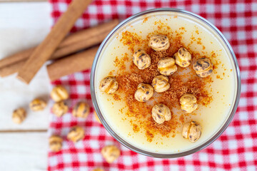 Boza or Bosa, traditional Turkish drink with roasted chickpea