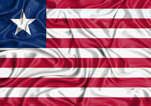 Liberia , national flag on fabric texture waving background.