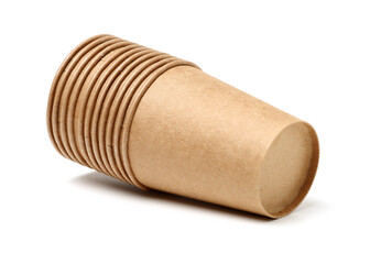  brown paper parchment coffee cups on white background