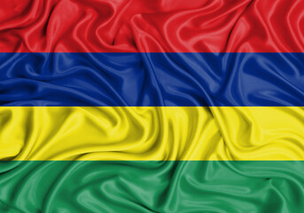 Mauritius , national flag on fabric texture waving background.