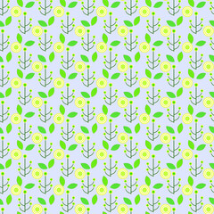 sunflowers with blue background and yellow circles seamless repeat pattern