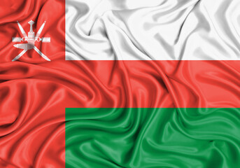Oman , national flag on fabric texture waving background.