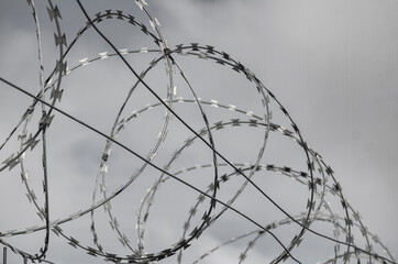 Barbed wire fence on the European and world border during a pandemic