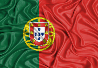Portugal , national flag on fabric texture waving background.