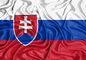 Slovakia , national flag on fabric texture waving background.