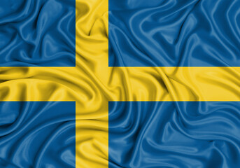 Sweden , national flag on fabric texture waving background.