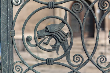 Figured forging, metal dragon close up