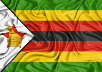 Zimbabwe , national flag on fabric texture waving background.