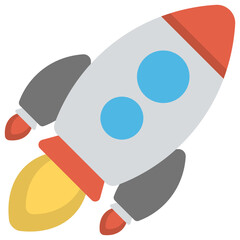 
A space rocket, flat icon design symbolising launch or startup
