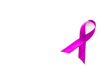 Purple ribbon awareness isolated on white. Alzheimer's or epilepsy awareness. Top view