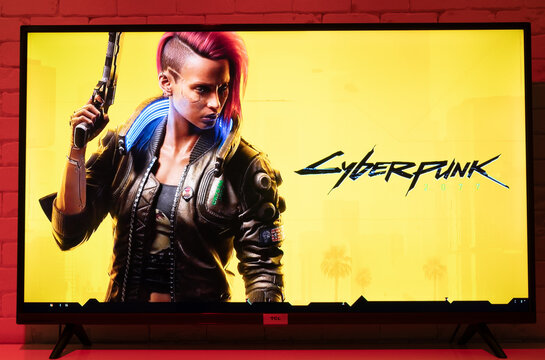 Sao Paulo, Brazil - 30/10/2020. Cyberpunk 2077 screen on PS4 console. Cyberpunk is one of the most anticipated games of all time.