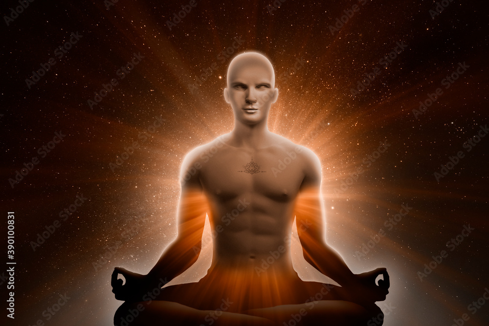 Canvas Prints strong man lotus pose with energy rays