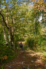 Fototapeta premium Man with large backpack hiking