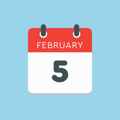 Icon day date 5 February, template calendar page